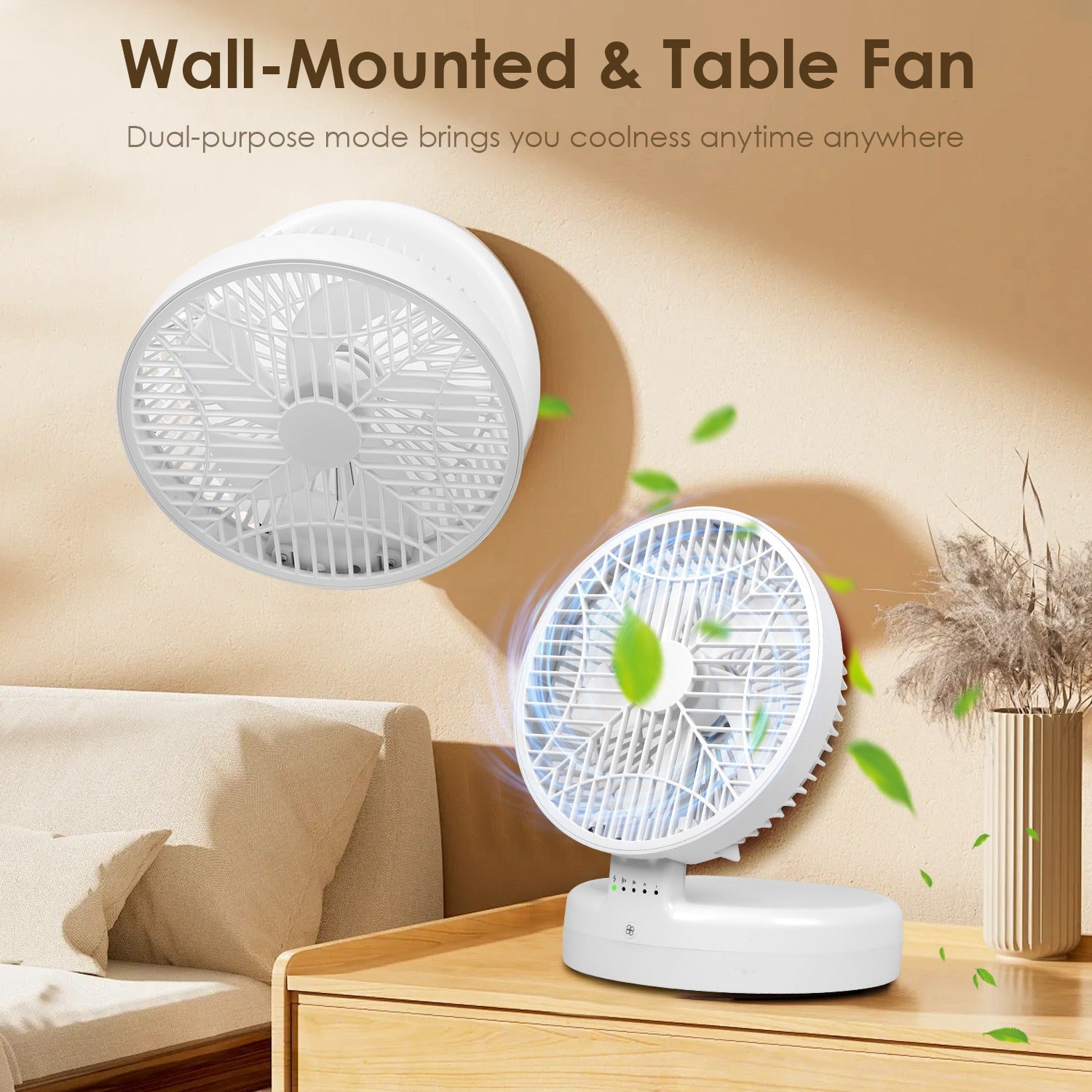 Quiet Table Fan 90 Degree Foldable Desk Fan With 4 Wind Speeds Type-C Rechargeable Wall-Mounted Fan Portable Desktop Fan For Home Bedroom Kitchen Office Outdoor Travel